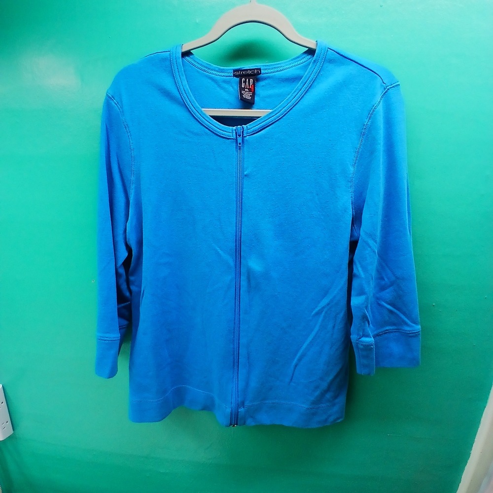 Gap Stretch Womens XL Blue 3/4 Sleeve‎ Full Zip Cardigan Sweater Top 4532